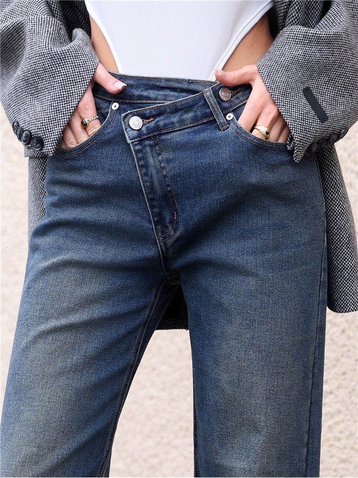Jeans wide leg cintura cruzada