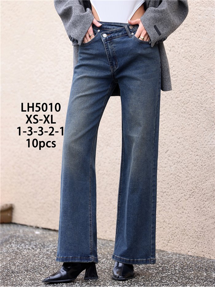 Jeans wide leg cintura cruzada
