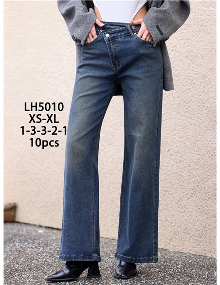 Jeans wide leg cintura cruzada