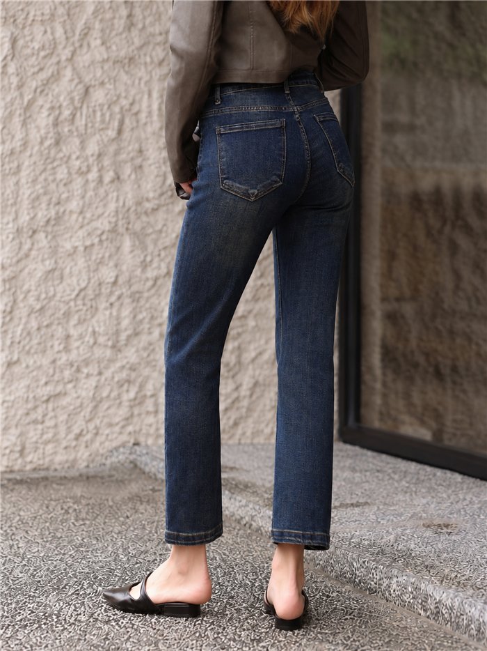 Jeans rectos cropped lavado vintage