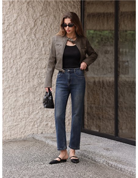 Jeans rectos cropped lavado vintage