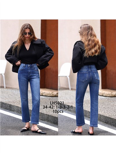 Jeans rectos cropped azul 2