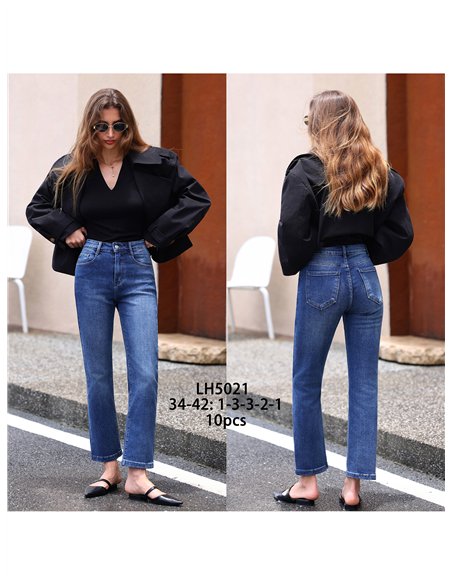 Jeans rectos cropped azul