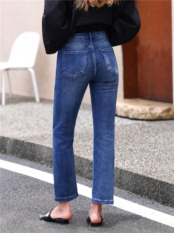 Jeans rectos cropped azul