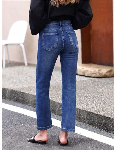 Jeans rectos cropped azul