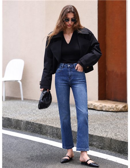 Jeans rectos cropped azul