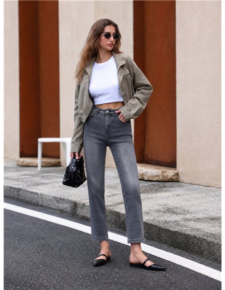 jean gris droit court