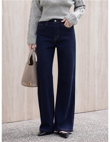 Jeans wide leg azul índigo