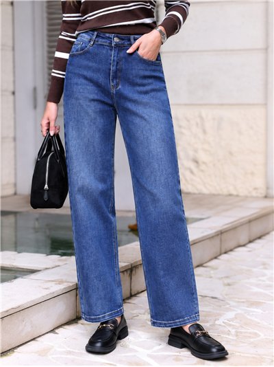 calça jeans balão azul médio