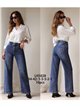 Jeans wide leg bolsillos strass