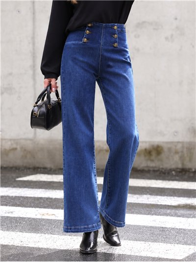 Jeans wide leg botones dorados