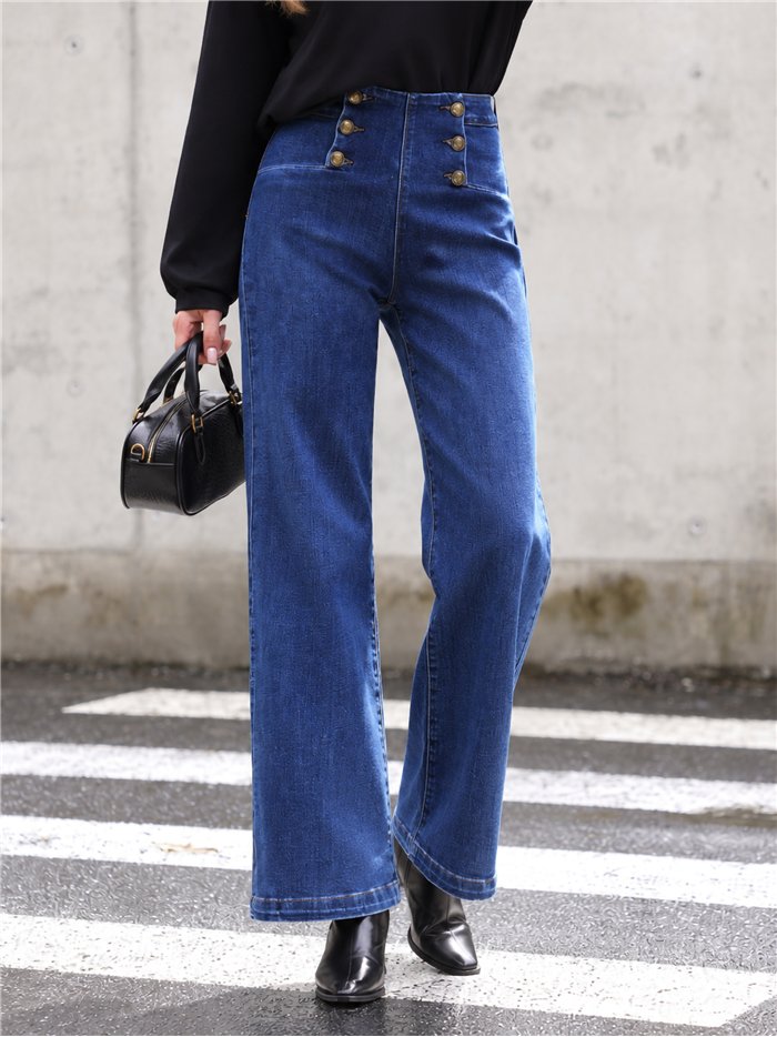 Jeans wide leg botones dorados