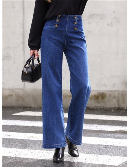 Jeans wide leg botones dorados