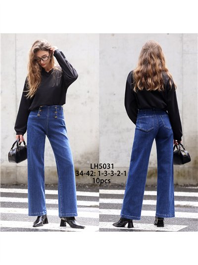 Jeans wide leg botones dorados 2