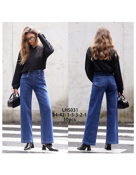 Jeans wide leg botones dorados