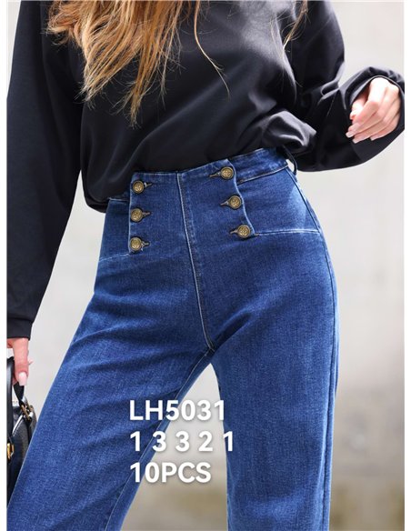 Jeans wide leg botones dorados