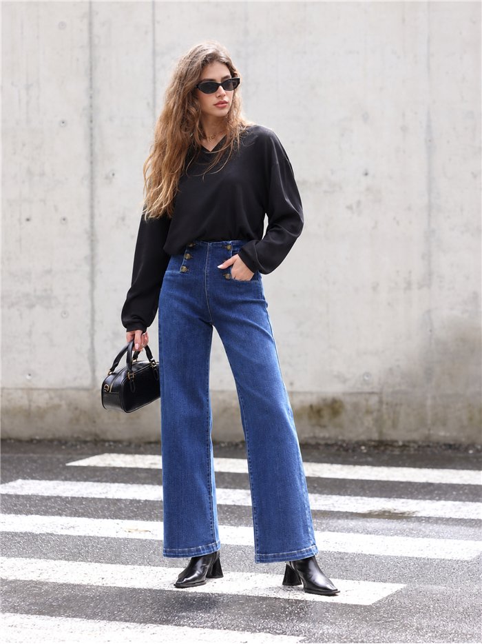 Jeans wide leg botones dorados