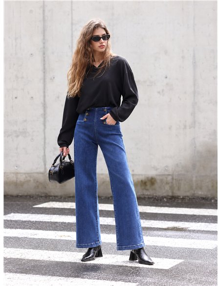Jeans wide leg botones dorados