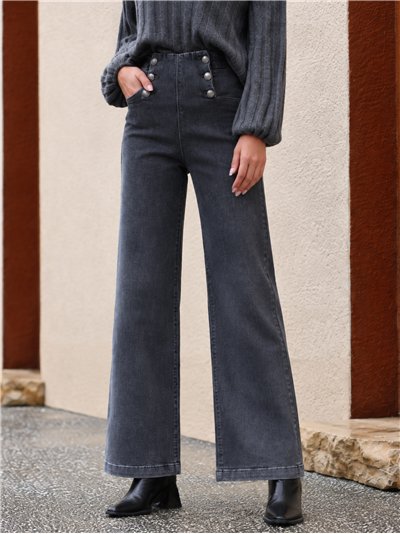 Jeans wide leg gris botones