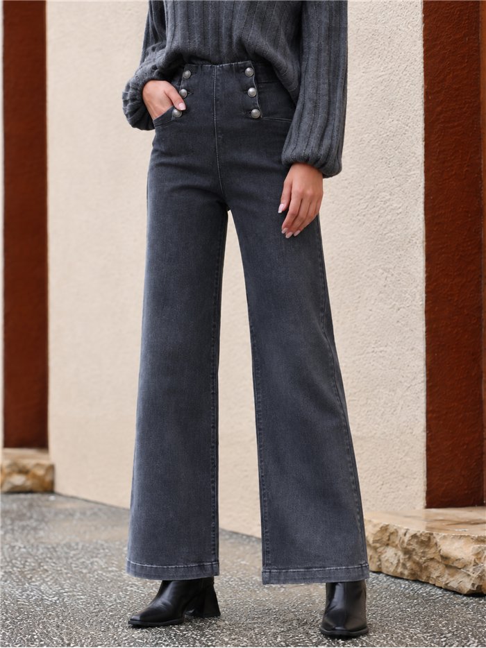 Jeans wide leg gris botones