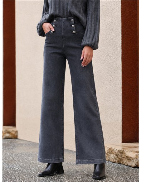 Jeans wide leg gris botones