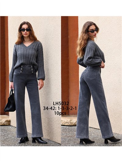 Jeans wide leg gris botones 2