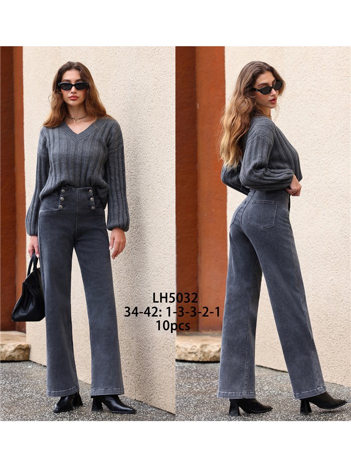Jeans wide leg gris botones