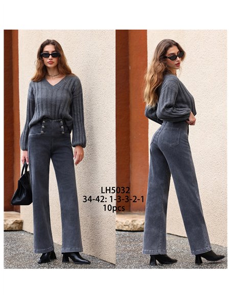 Jeans wide leg gris botones