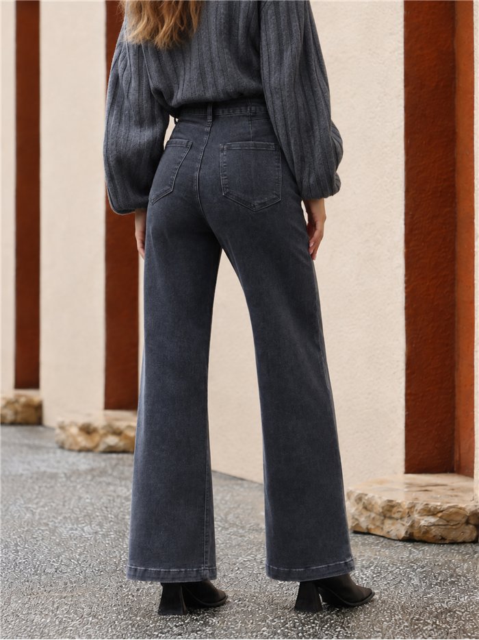 Jeans wide leg gris botones