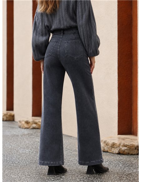 Jeans wide leg gris botones