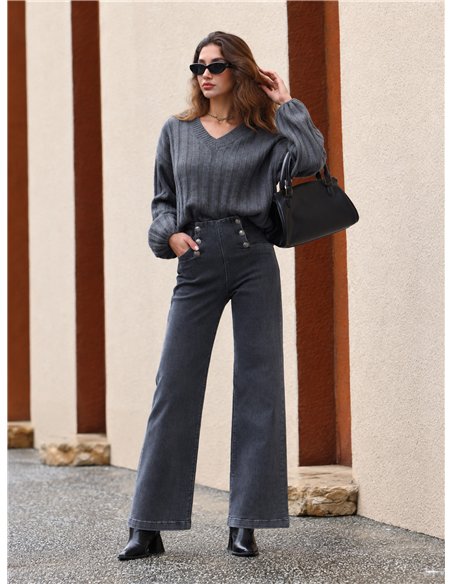 Jeans wide leg gris botones