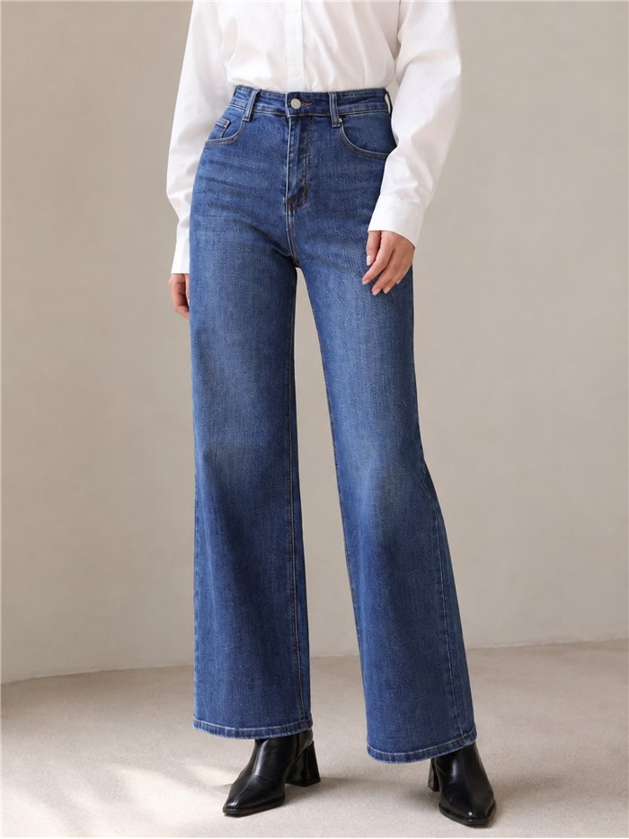 Jeans wide leg azul lavado