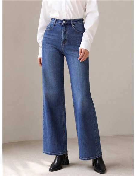 Jeans wide leg azul lavado