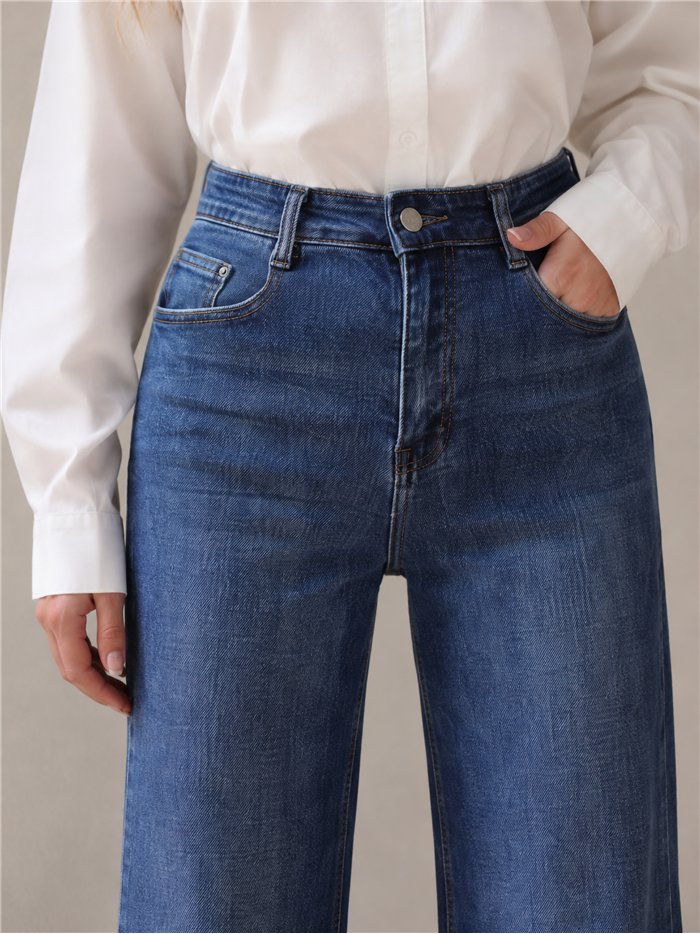 Jeans wide leg azul lavado