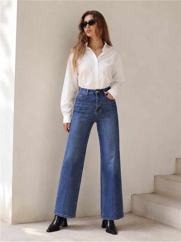 Jeans wide leg azul lavado