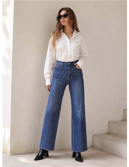 Jeans wide leg azul lavado