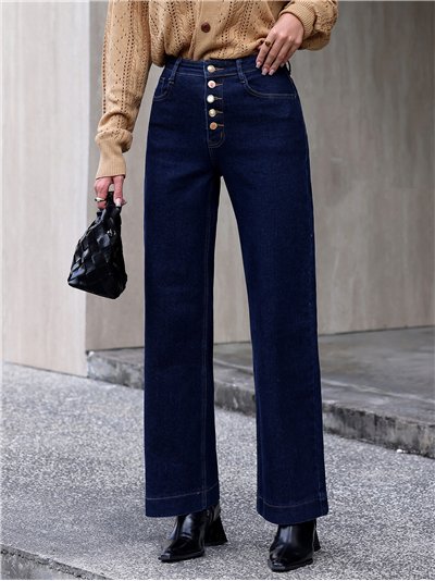 Jeans wide leg azul oscuro botones multicolor