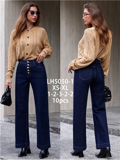 Jeans wide leg azul oscuro botones multicolor 2