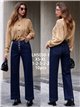 Jeans wide leg azul oscuro botones multicolor