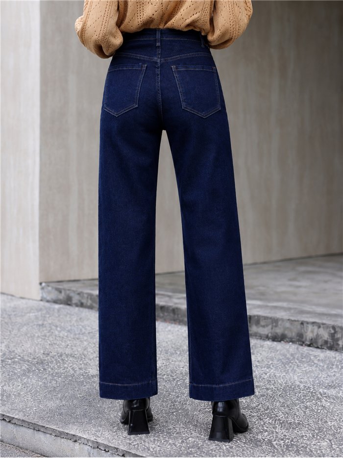 Jeans wide leg azul oscuro botones multicolor