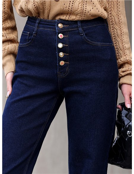 Jeans wide leg azul oscuro botones multicolor