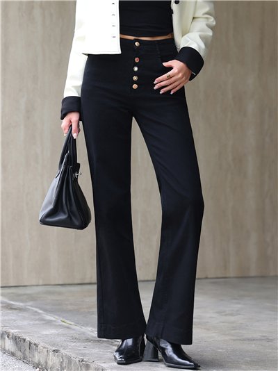 Jeans wide leg negros botones multicolor