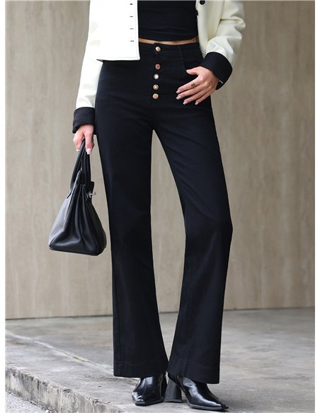 Jeans wide leg negros botones multicolor