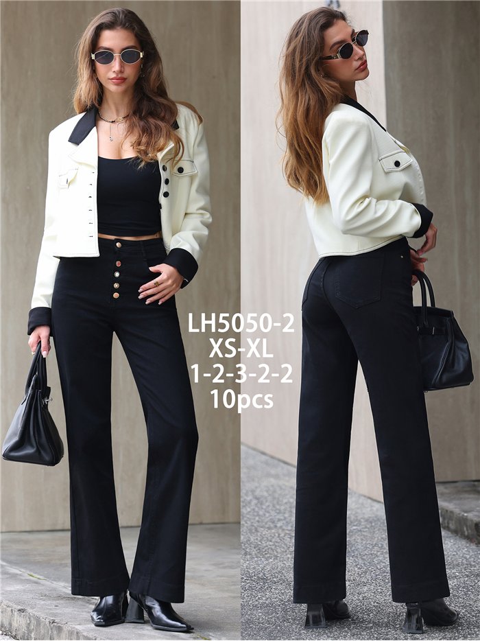 Jeans wide leg negros botones multicolor