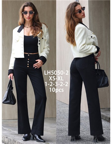 Jeans wide leg negros botones multicolor