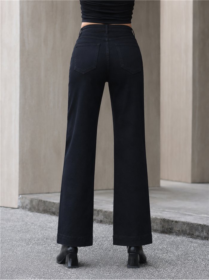 Jeans wide leg negros botones multicolor