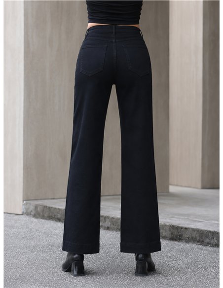Jeans wide leg negros botones multicolor