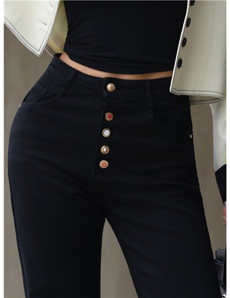 Jeans wide leg negros botones multicolor