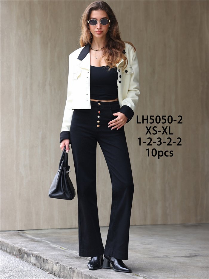 Jeans wide leg negros botones multicolor