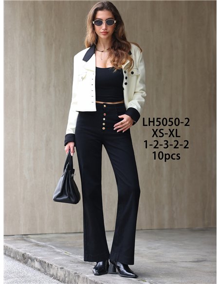 Jeans wide leg negros botones multicolor